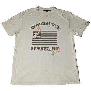 WOODSTOCK BETHEL NY Music Festival Men Large‎ Ivory 100% Cotton Graphic T-Shirt